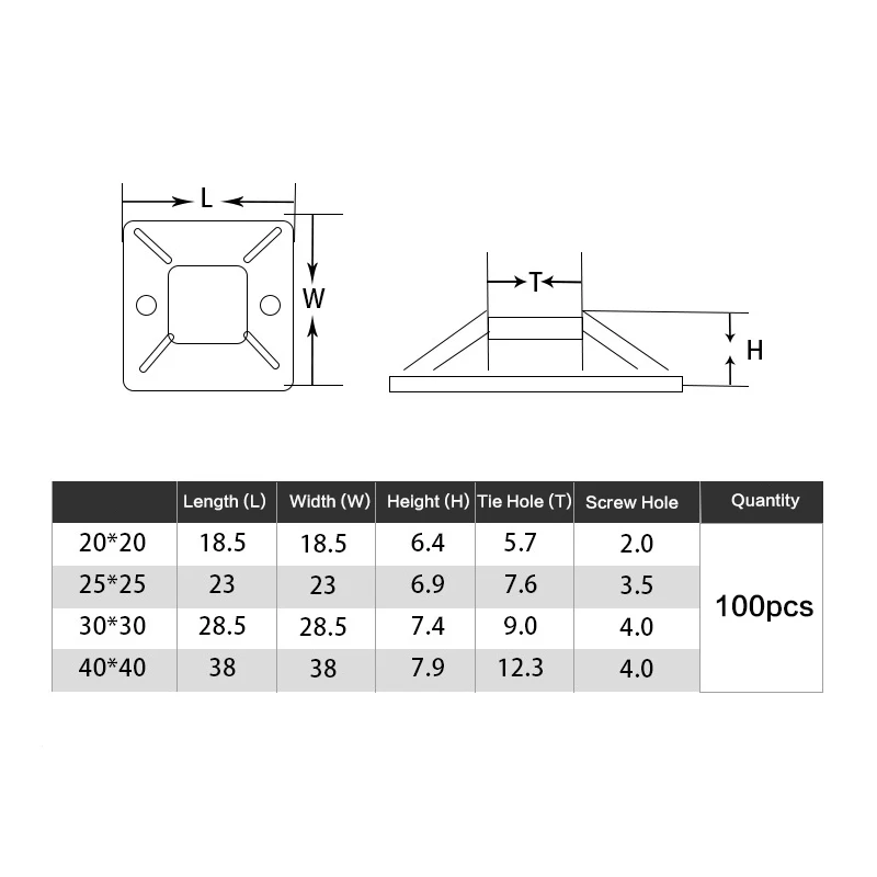 100PCS Cable Tie Base Mount With Glue Wire Removable Self Adhesive Wall Holder Car Fixing Seat Clamps Suction Positioning Sucker