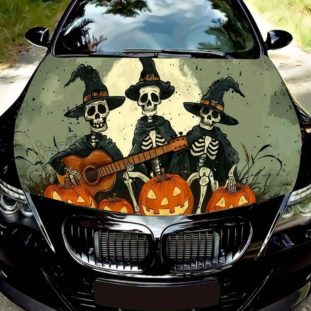 Halloween Skull Pumpkin Pattern car hood stickers, waterproof self-adhesive, scratch resistant, easy to stick, durable car PVC s