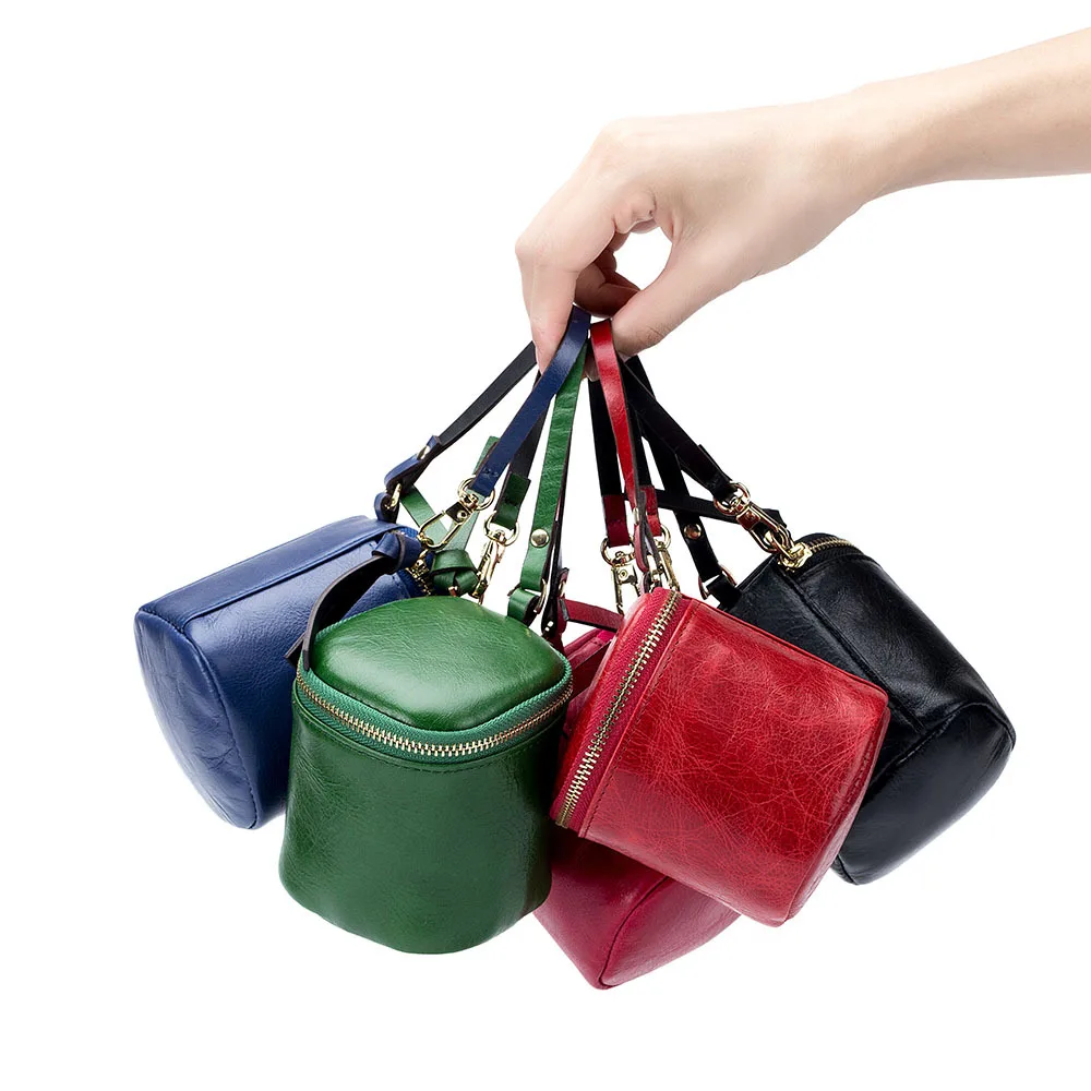 Alirattan 2025 New Mini Handle Red Bag Earphone Bucket Bag Soft Leather Minimalist Design Coin Storage Zero Wallet