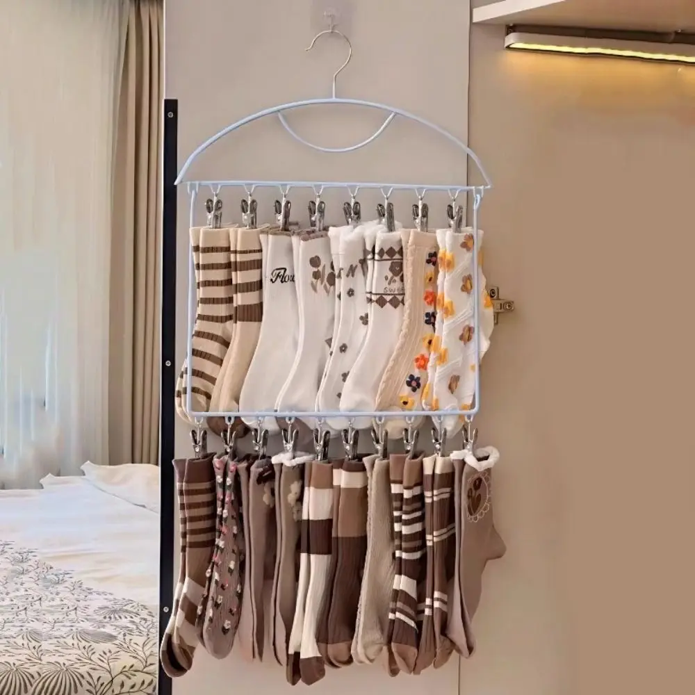 18 Clips Socks Drying Rack Large Capacity Stainless Steel Underwear Drying Clips Windproof Space Saving Underwear Socks Holder