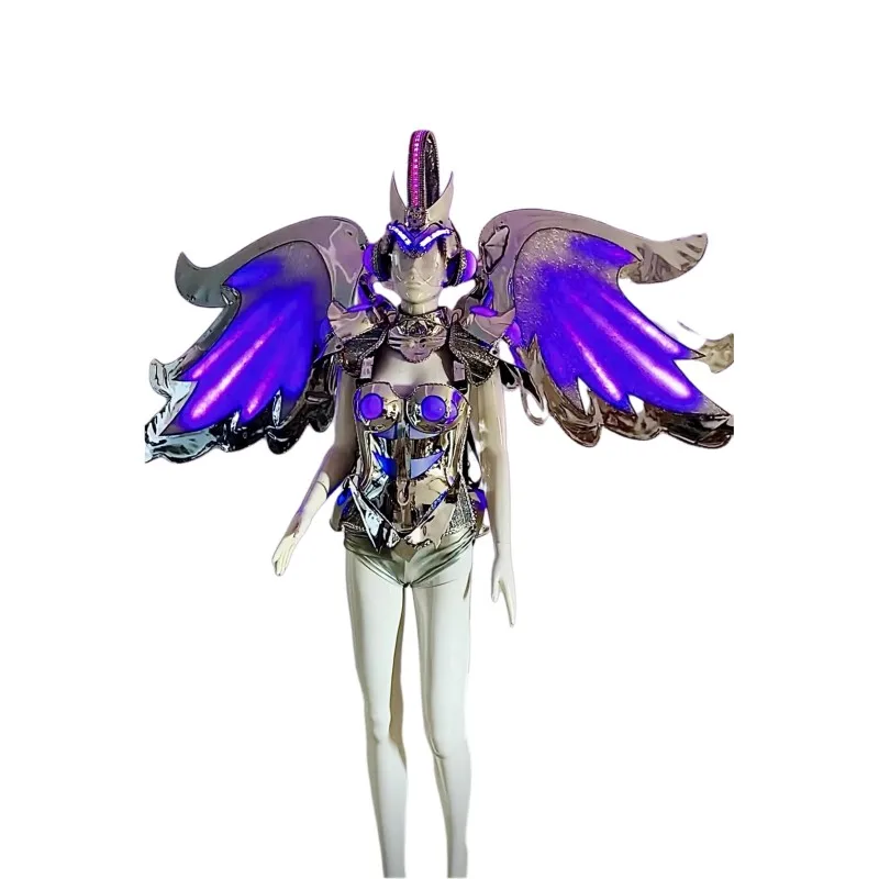 Party Dance LED Light Costume Women Robot Suit Glowing Wings Armor Colorful Rechargeable Outfit Singer Show Glowing Dress Bra