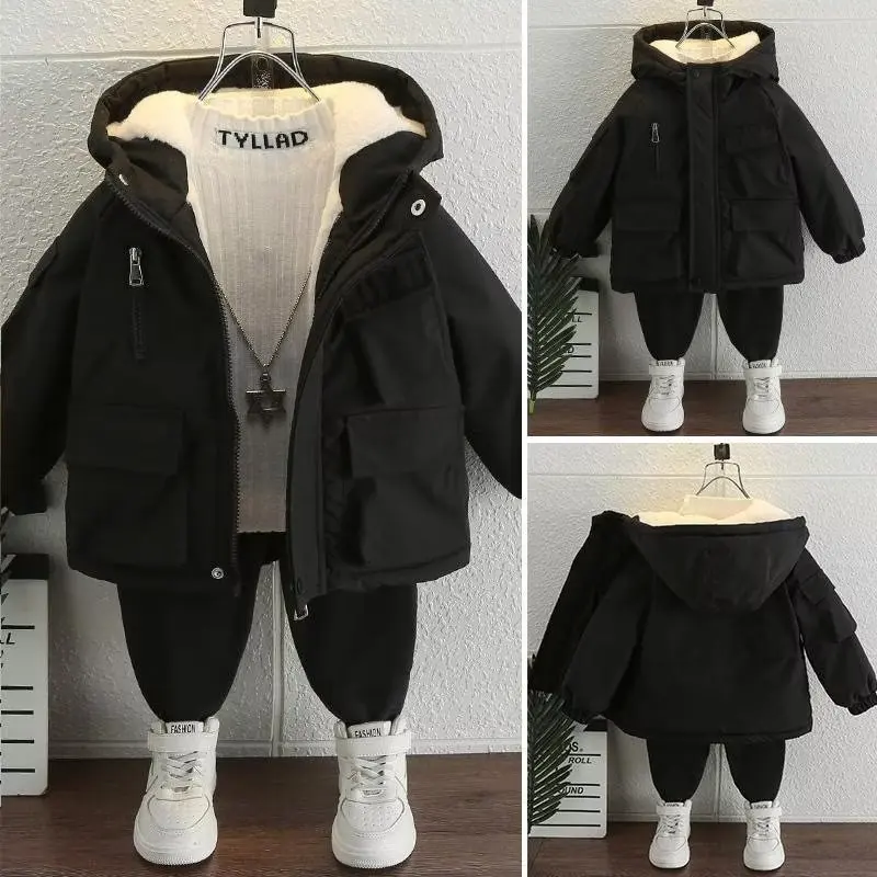 

Зимняя куртка для мальчиков и девочек средней длины, новая, утолщенная, с капюшоном