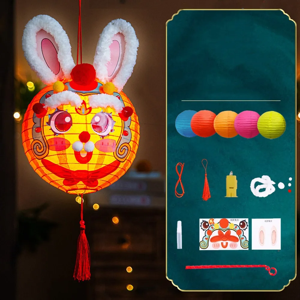 

Cartoon Chinese Portable Lantern Rabbit Lion Dance Handheld Paper Lamp Handmade Traditional LED Lantern Toys New Year