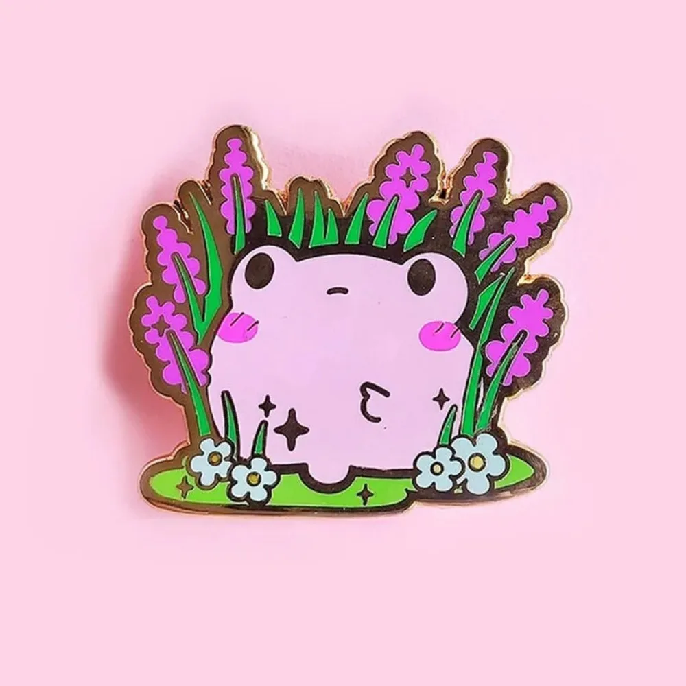 Pin de esmalte de rana linda, insignias de animales Kawaii, broche azul y rosa, accesorio de joyería