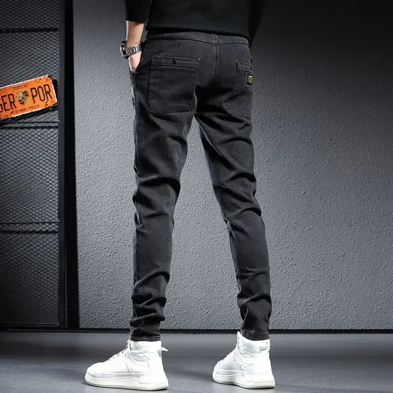 Autumn Winter High-end Fleece Plush Wool Streetwear Men\'s Clothing Casual Pants Men Elastic Waist and Full Length Joggers Jeans