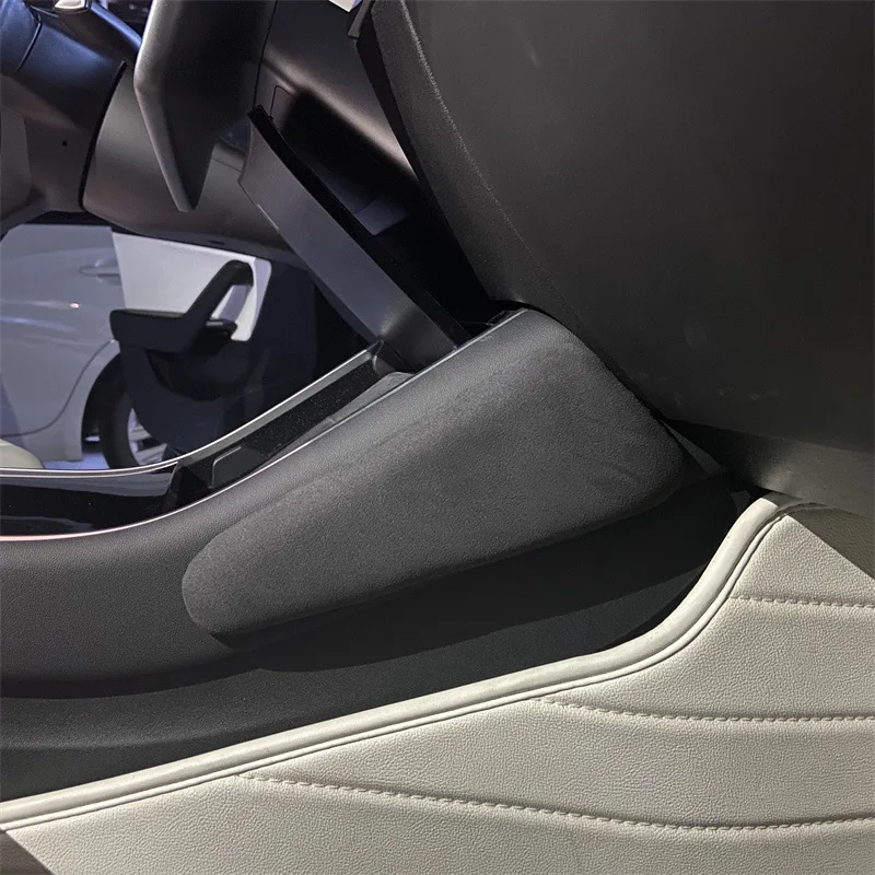 Car Knee Pad Suede Cushion Center Console Knee Pillow Leg Pad Thigh Support Auto Interior Accessories For Tesla Model 3/Y