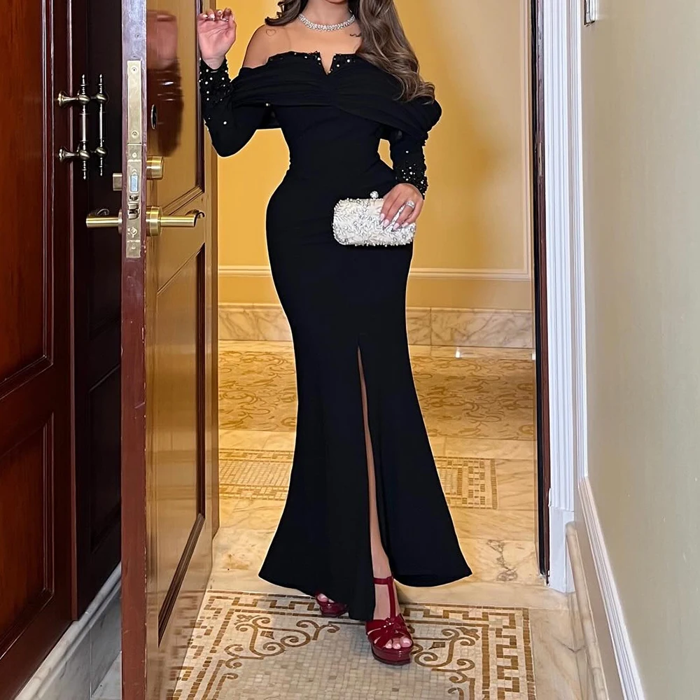 

Индивидуальные вечерние платья трапециевидной формы длиной до щиколотки с открытыми плечами и длинными рукавами, платье для выпускного вечера, модное плиссированное вечернее платье с блестками и драпировкой