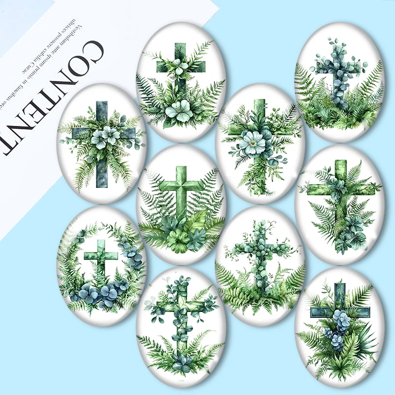 

Watercolor Overgrown Cross 10pcs mixed 13x18mm/18x25mm/30x40mm Oval photo glass cabochon demo flat back Making findings