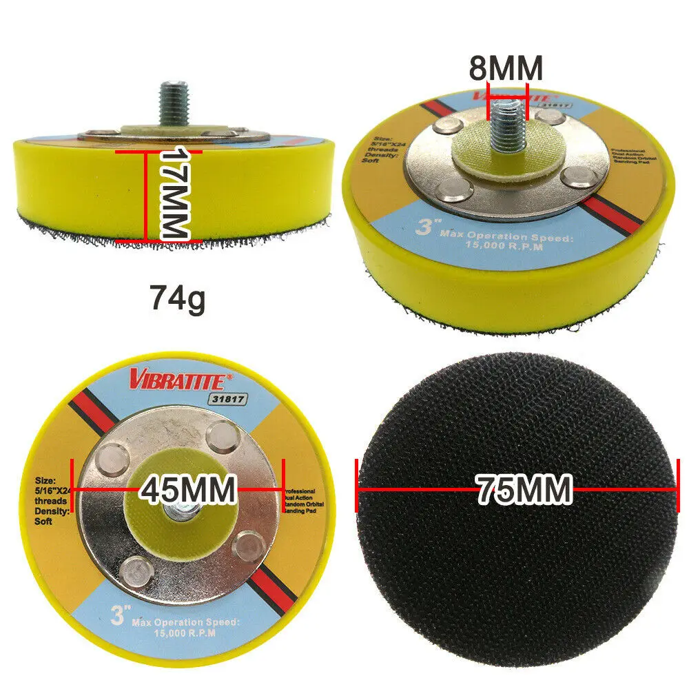 3นิ้ว75มม.ห่วงขัด Backing Pad M8ด้ายซ้ายสำหรับ Air Sander แผ่นขัดกระดาษทราย buffing Pads