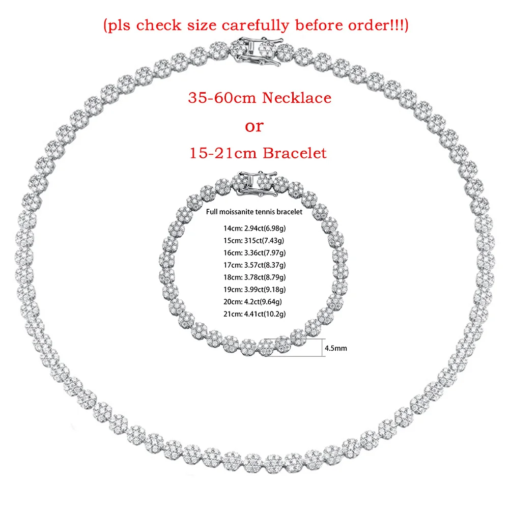 GRA معتمد 4.5 مللي متر زهرة مويسانيتي كامل التنس القلائد سوار للنساء 925 فضة أنيقة المختنق مجوهرات فاخرة