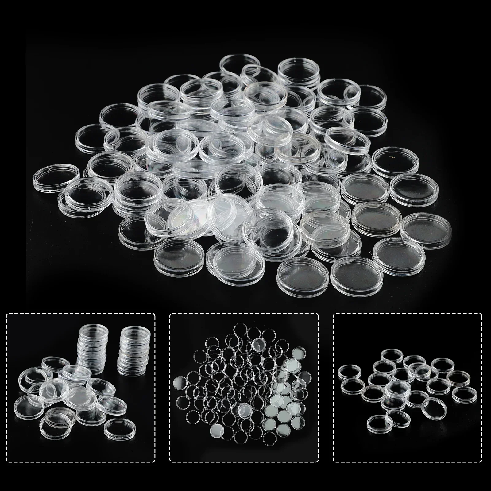 100Pcs Clear Coin Capsule Holder 26mm Transparent Plastic Round Collectable Coin Medal Storage Box Case Collection Supplies