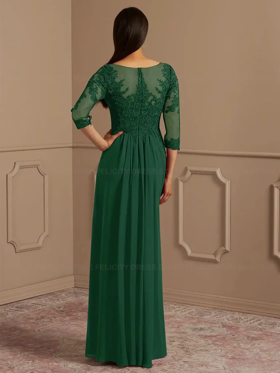 Green Mother of the Bride Dresses 2023 A-Line O-neck Floor-Length  Lace Pleated Formal Wedding Guest Dresses Vestidos de Gala