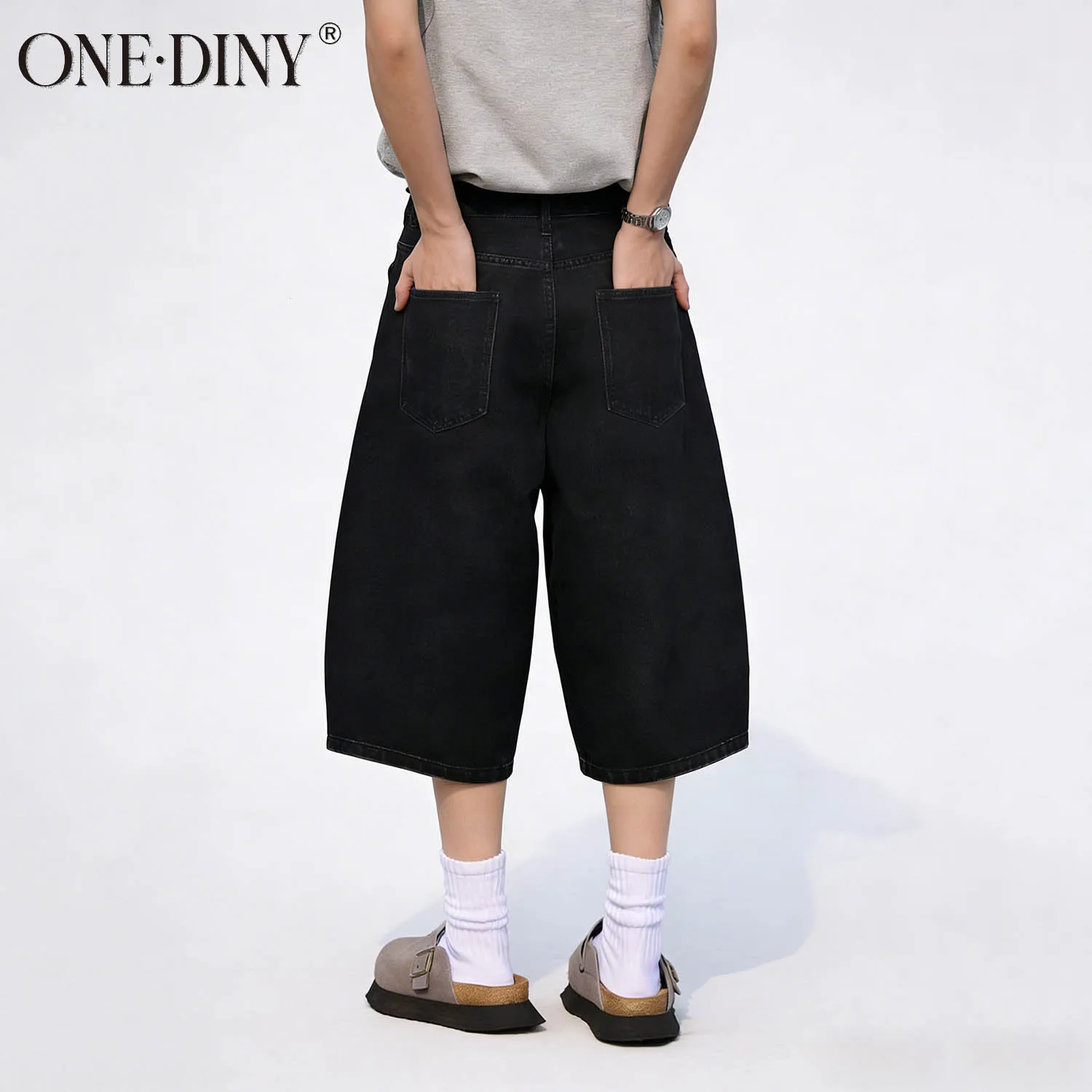 ONE·DINY American Style Retro Black Ultra Baggy Machete Wide Leg Denim Shorts Fashion Men's Women's Daily Jeans Capris Jeans