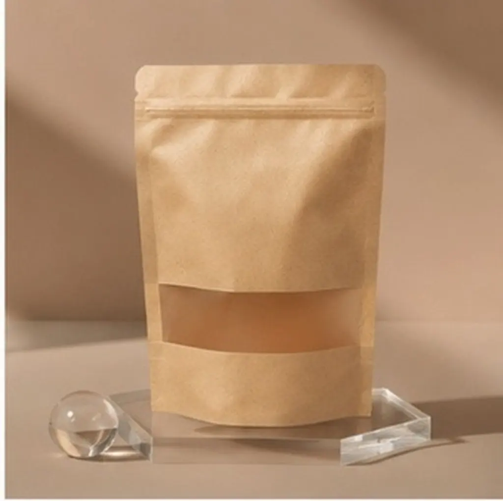 50Pcs Kraft Paper Bags Transparent Window Self-Adhesive 16x22cm Reusable Durable Party Favor Gift Sweet Storage Pouch