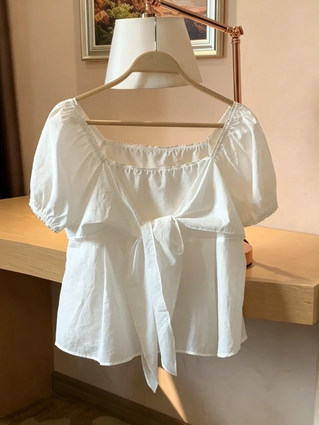 

Женская блузка с кружевной отделкой и коротким рукавом, квадратным воротником, тонкая, в корейском стиле, с завязками, универсальный топ, дышащий хлопок, рукава-фонарики