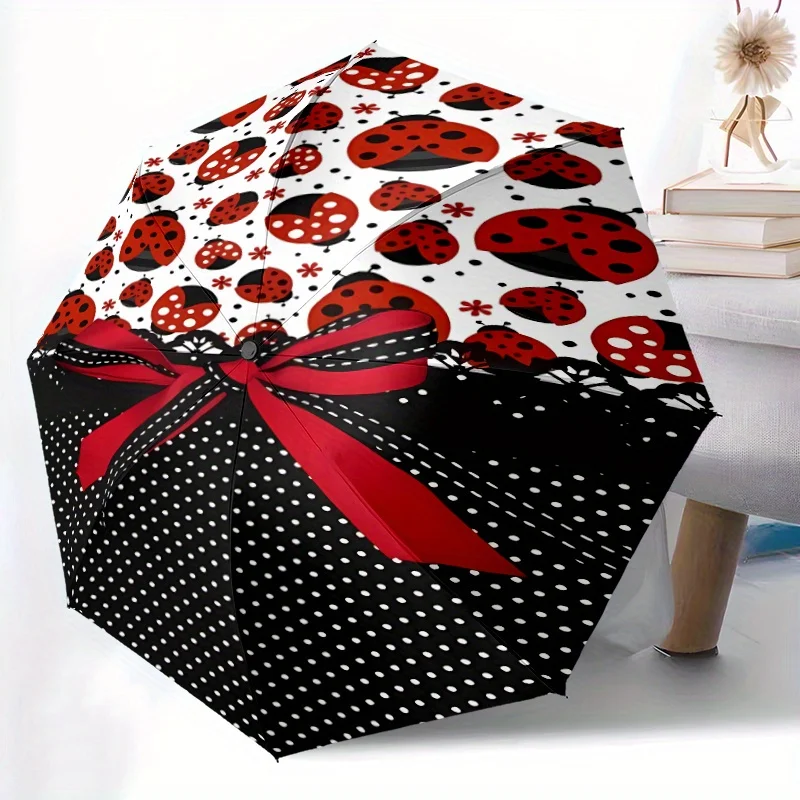 

Coccinella septempunctata Ladybug Print Umbrella - Automatic Open/Close, 8-Rib Compact & Sturdy Design, Red & Black with White