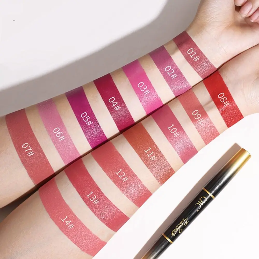 Dubbelzijdige Dubbele Kop Matte Lippenstift Waterdichte Langdurige Make-Up Tool Hydraterende Niet Vervagende Voering Potlood Meisje