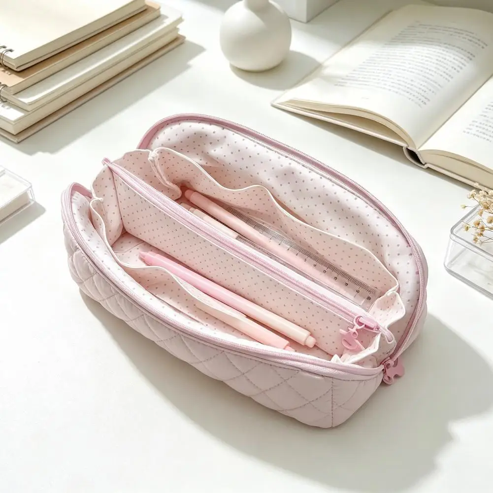 polyester-zipper-storage-pouch-shell-shape-pencil-pouch-with-multiple-compartments-capacity-desk-organizer-durable-stationery