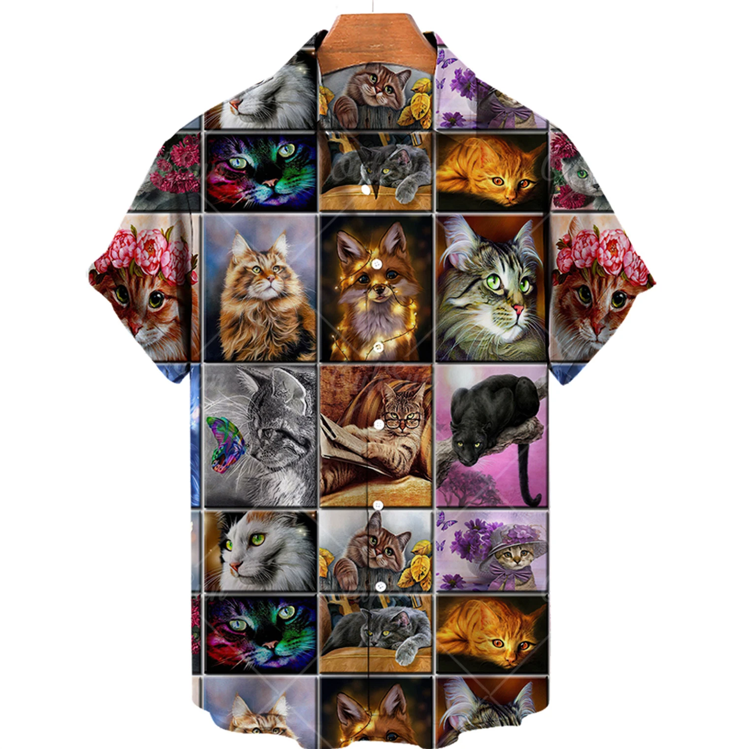 2022 Fashion Hawaiian Shirt Men Casual Cute Cat Print Tops Beach Short Sleeve Shirt Summer Lapel Shirt 5xl