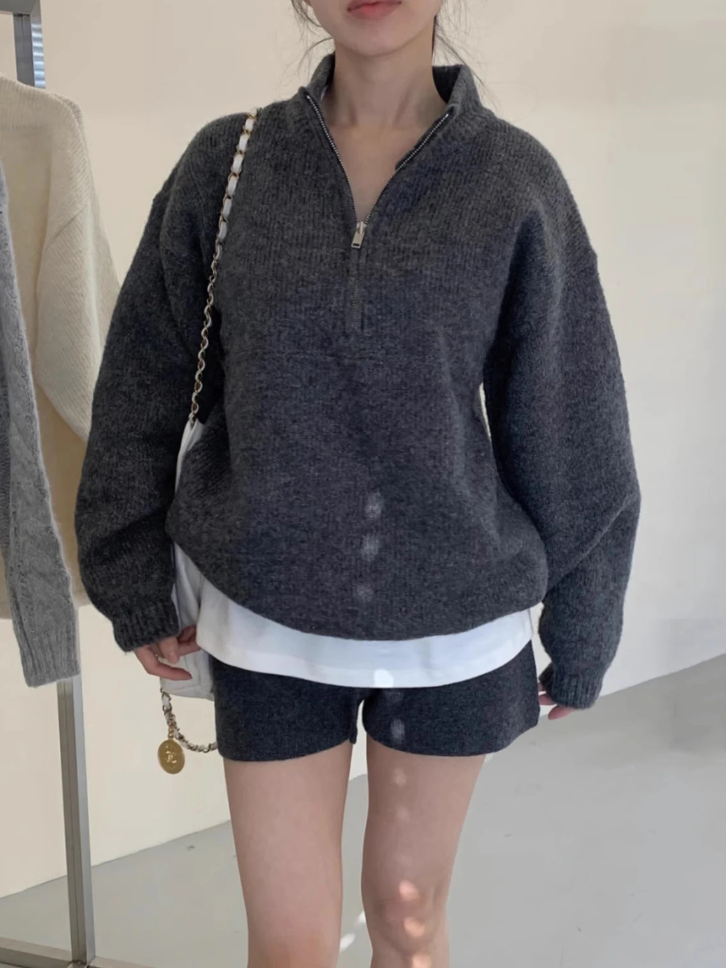 

Модный вязаный комплект с воротником-стойкой, мягкий свитер на молнии, женский утягивающий свитер с высокой талией, осеннее новое поступление