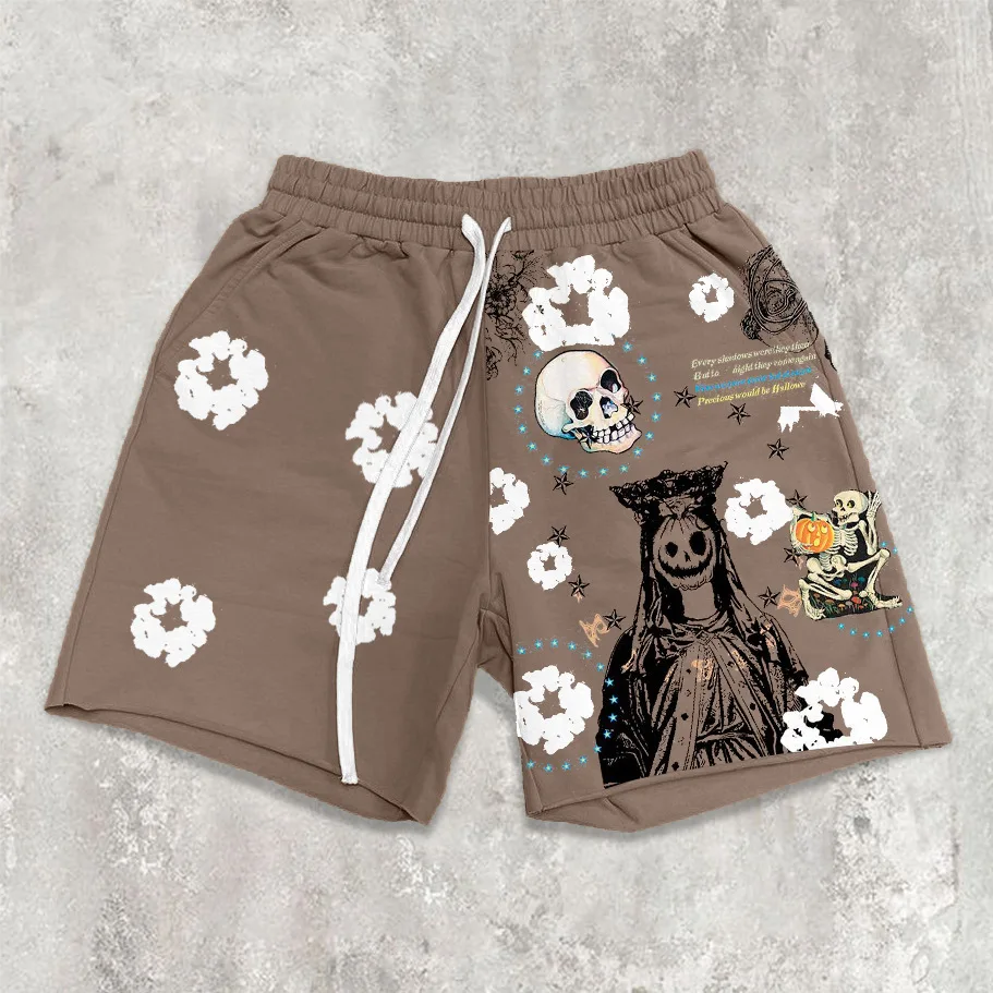 Hawaii Zomer Dubbele Kleur Bijpassende Schedel Short 2024 Nieuwe Hiphop Retro Grote Maat Bedrukte Y 2K Strand Short Basketbal Shorts