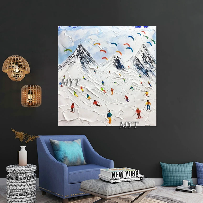 

People From The Ski Resort Abstract Modern Figure Painting Thick Texture Home Designs Decorations Wall Picture For Bedroom