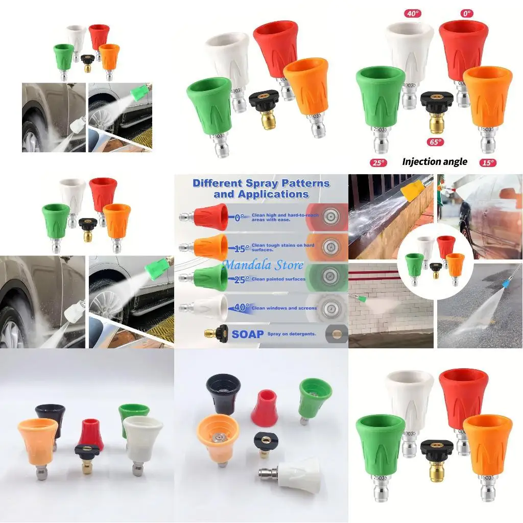 

U2JC Pressure Washer Tips 5 Different Sprayer Patterns Easy Connection Metal Adapter