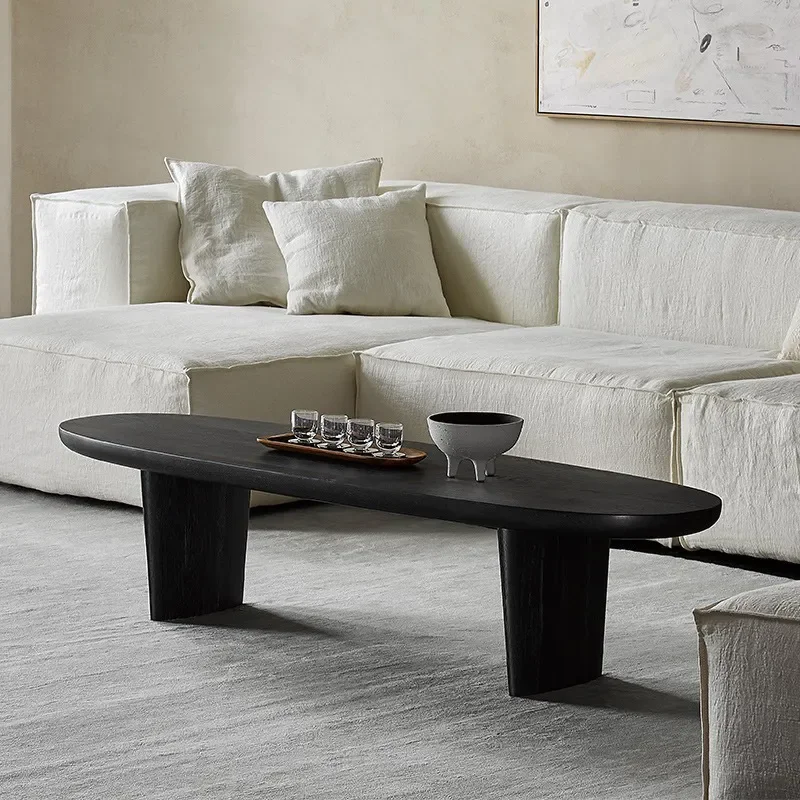 Nordic Japanese exquisite log coffee table living room oval solid wood tea table retro homestay creative designer tea table