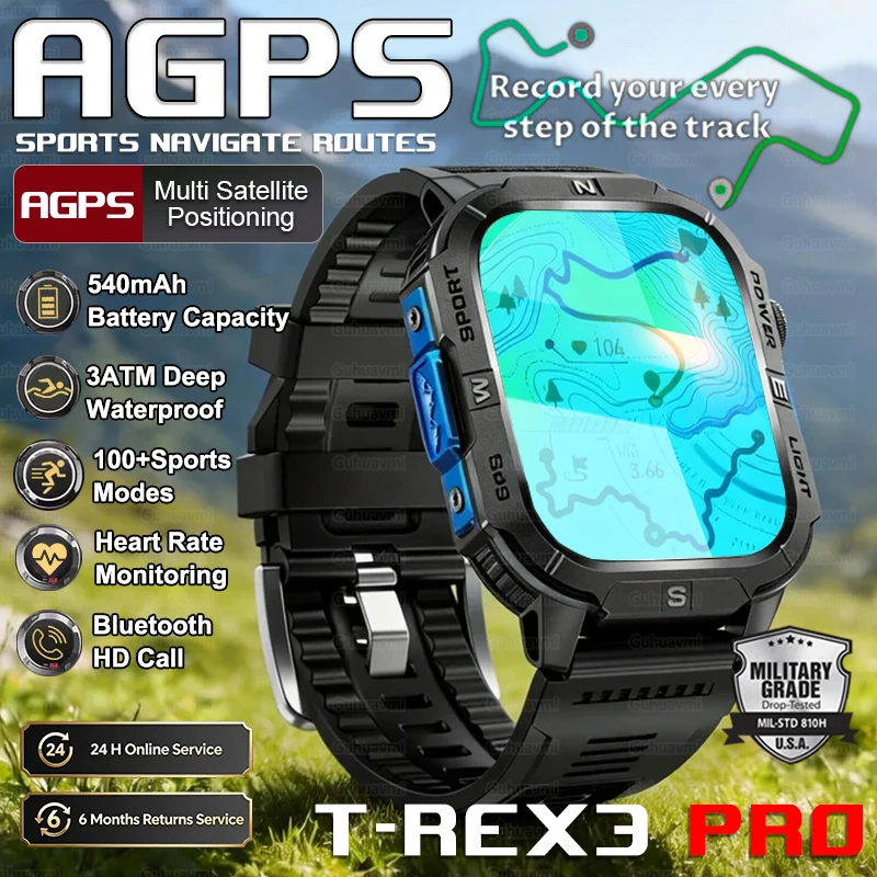 

T-Rex3 Pro New Dual-Band AGPS Compass Smart Watch Fitness tracking Heart Rate Professional Military Sports Smart Watches 540mAh