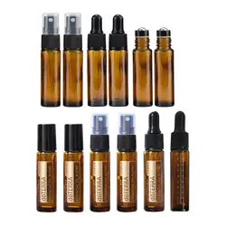 Doterra-botella de aceite esencial de 10ml, botella de rodillo de vidrio grueso ámbar, gotero con pulverizador de Perfume, subembotellado de viaje, 2 uds.