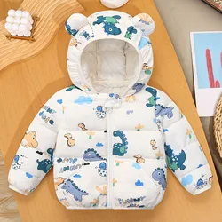 1-5 Years Baby Boy Hooded Lightweight Down Jacket Kids Girl Cartoon Dinosaur Zipper Coats Autumn Winter Warm Christmas Outerwear