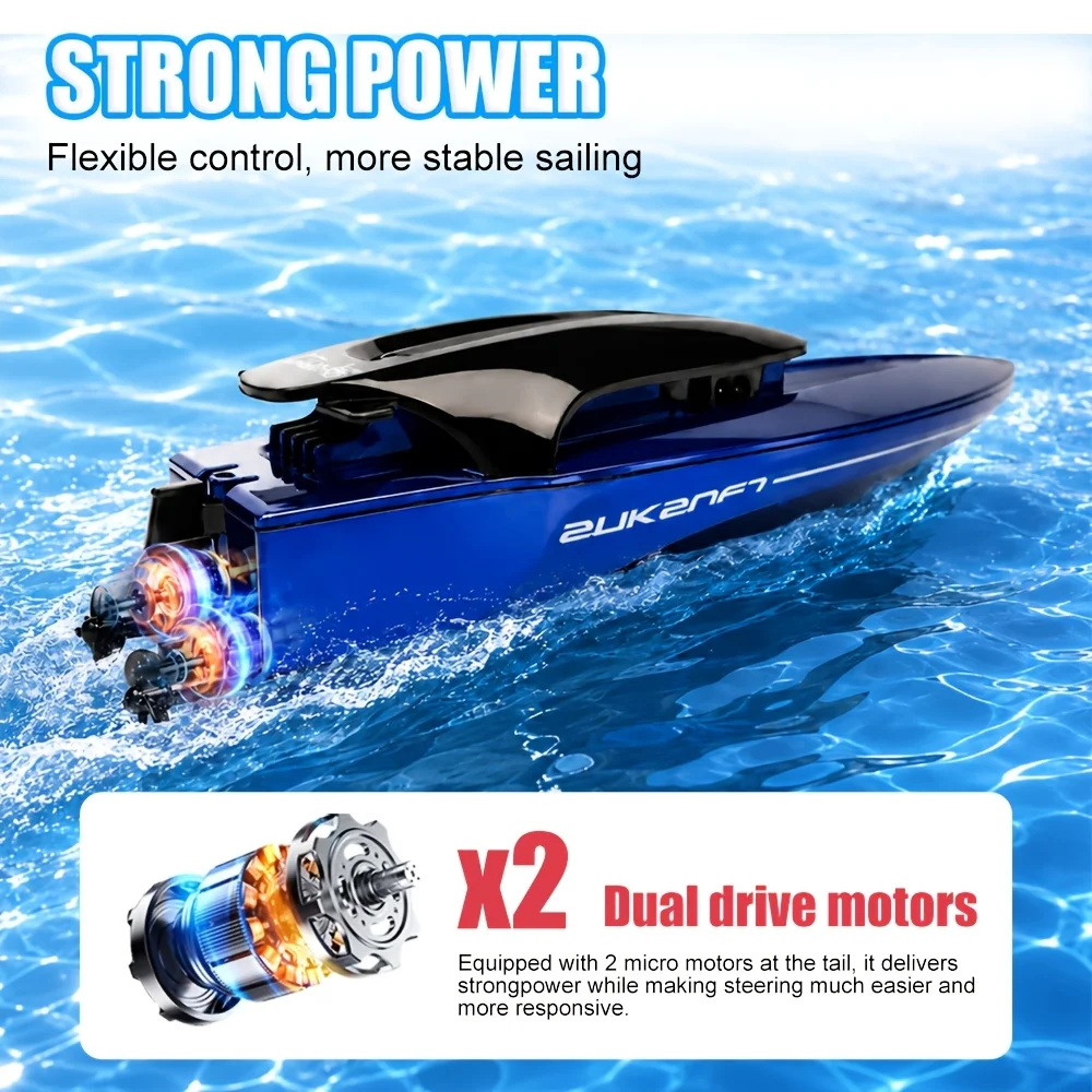 2.4GHz RC Speed Boat Kids Waterproof Remote Control Racing Boat with Dual Motors Water Induction Safety Design USB Rechargeable