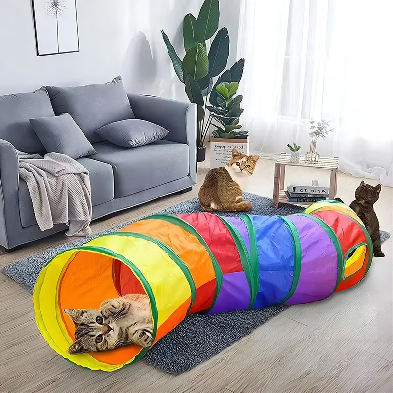 Cat Toy Collapsible Cat Playing Tunnel Connectable Cat Tunnel Cat Tube Toys Foldable Drill Hole Kitten Colorful Pet Toys