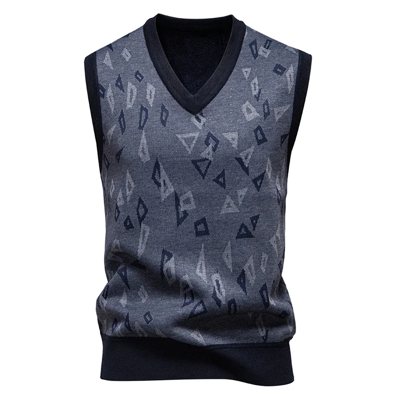 2025 Men's V-neck Knitted Sweater Warm Autumn Winter Diamond Grid Twisted Flower Casual Fashion Versatile Knit Top