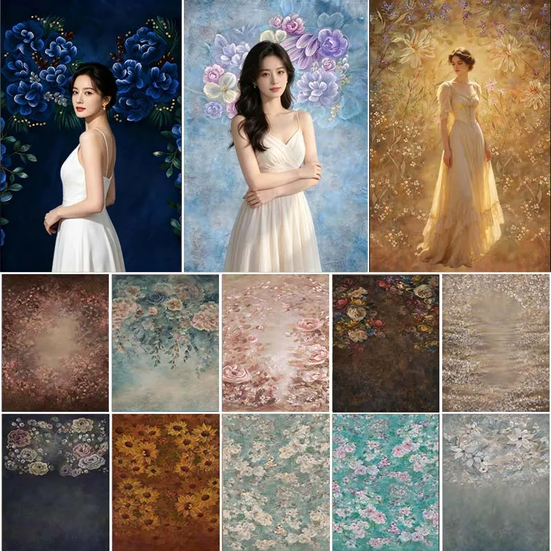 

Abstract Oil Painting Floral Background Photography Maternity Blooming Flower Girl Birthday Portrait Backdrop Baby Photo Studio