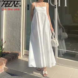 Dress Women Clothes Robe Vestido Sundress Frock Vintage White Korean Summer French Style Retro A-line Sleeveless Strap Dresses