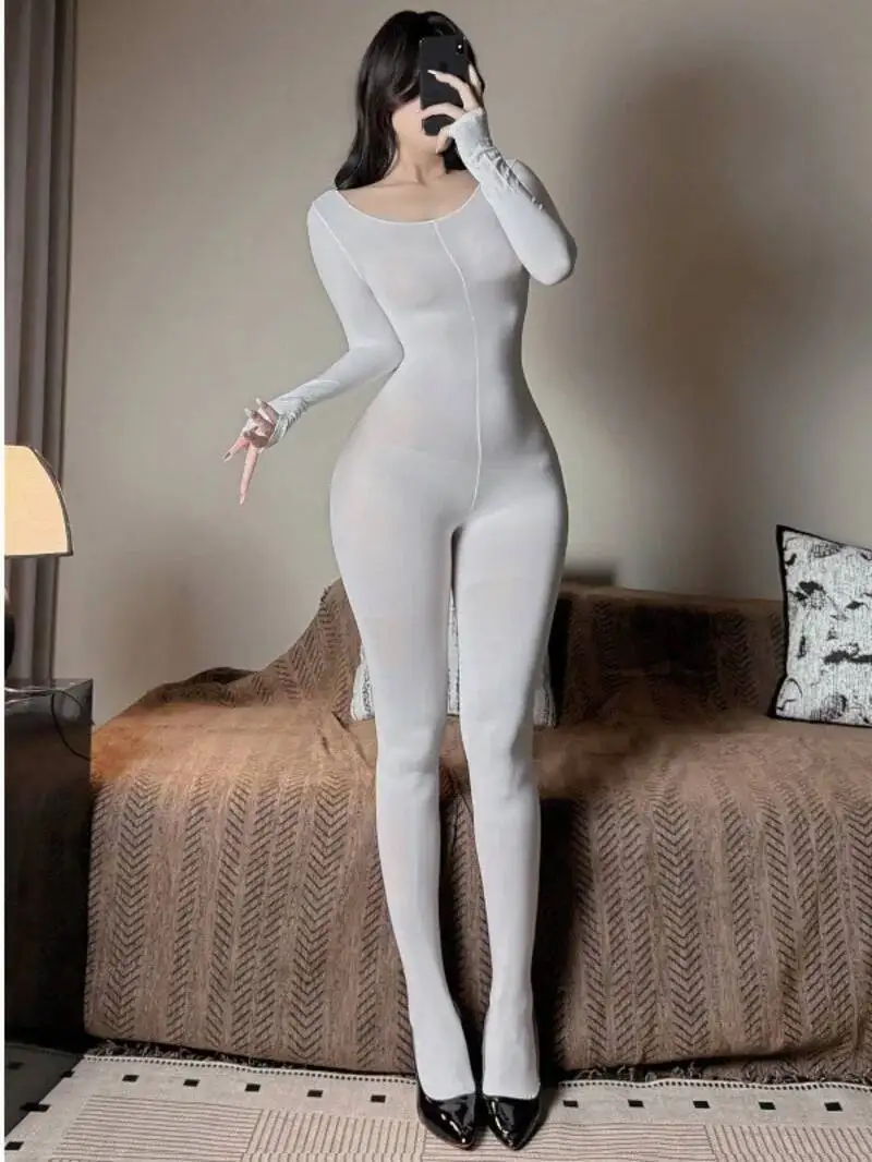 Samt Overall Schwarz Einheitsgröße Haut Grau Groß Rot Rosa Nylon Damen Tasche Ganzkörper Enge Frauen Overalls Strampler Sexy Frauen FEV8