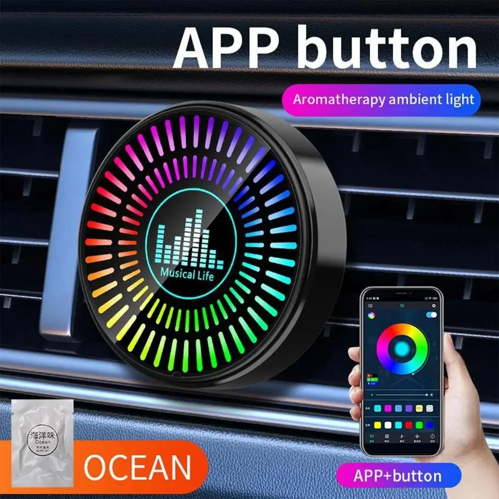 

Universal Car Vent Air Freshener RGB Ambient Light Music Sync Sound Control Aroma Diffuser Pickup Light Interior Accessories