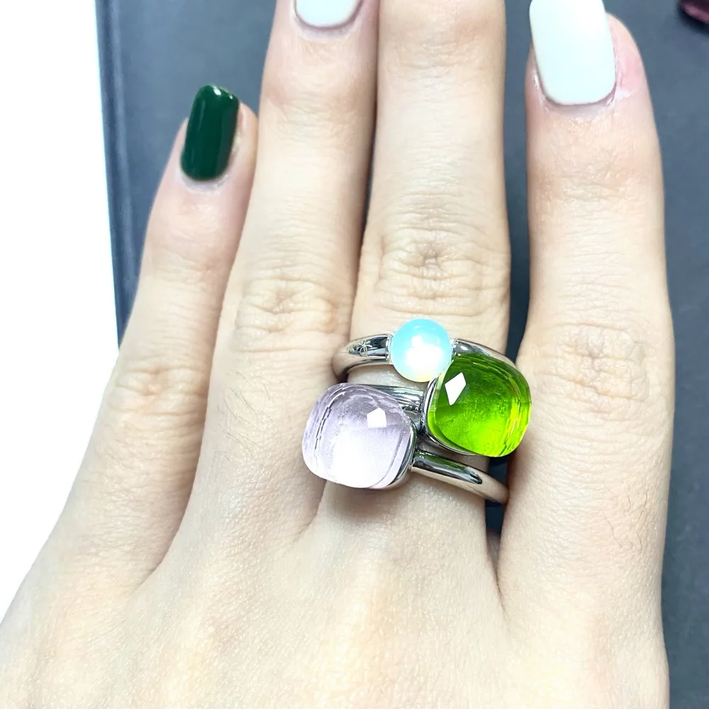 3Pcs/Set  Classic Ring Stacked Mix Color Crystal Ring Candy Style Ring Jewelry Birthday Gift For Women Stacking Ring Set