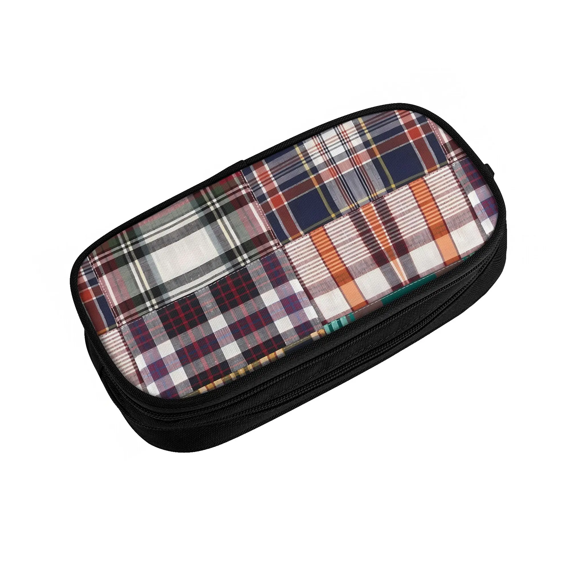 1 piece Stylish Madras, Preppy Patchwork Madras Pencil Case Teen Pen Bag Back To School School Stationery Bag