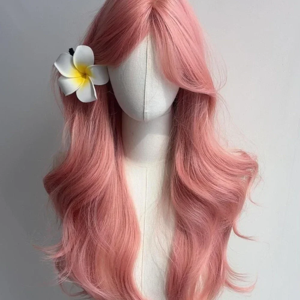 Ashely Water Dance Sand Wig Lolita Long Curly Hair Headband Set Simulation Pink Cospaly Big Wave Middle Parting  Synthetic Wigs