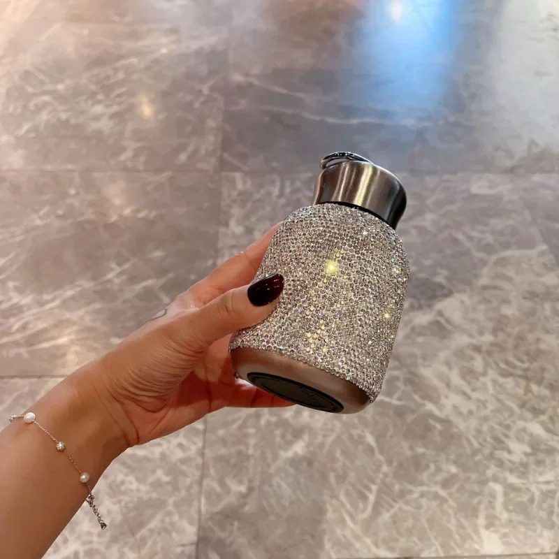 Luxury Diamond Studded Insulated Cup Portable Stainless Steel Hand Held Large Belly Cup Women Accessories Holiday Gift Wholesale