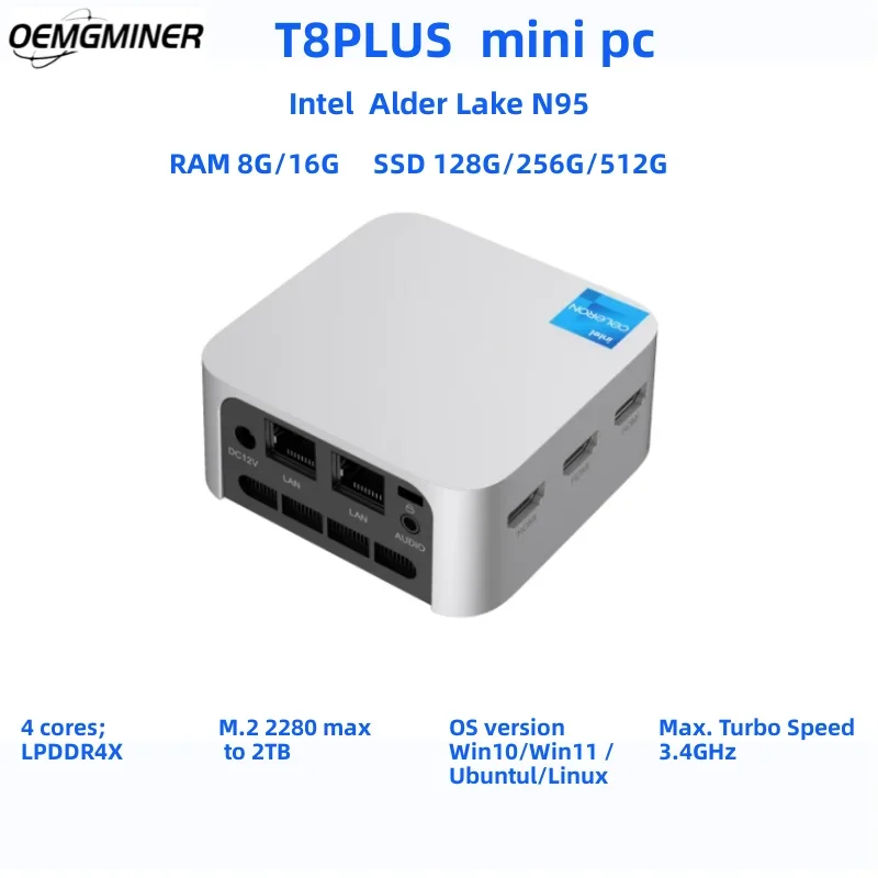 New T8 PRO T8 PLUS Mini PC Windows11 Pro Celeron N5095 Mini Host Gateway office home Mini PC Dual Lan Micro Server Output