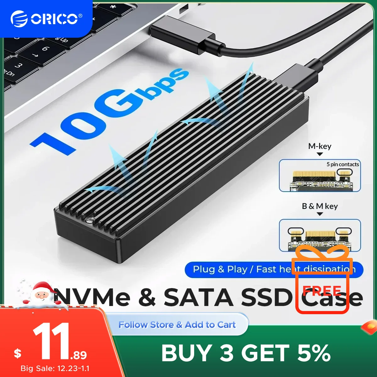 ORICO M2 SSD Case NVMe USB Type C Gen2 10Gbps PCIe SSD Case M2 SATA NGFF 5Gbps M.2 NVME Enclosure Disk Box M.2 SSD Case