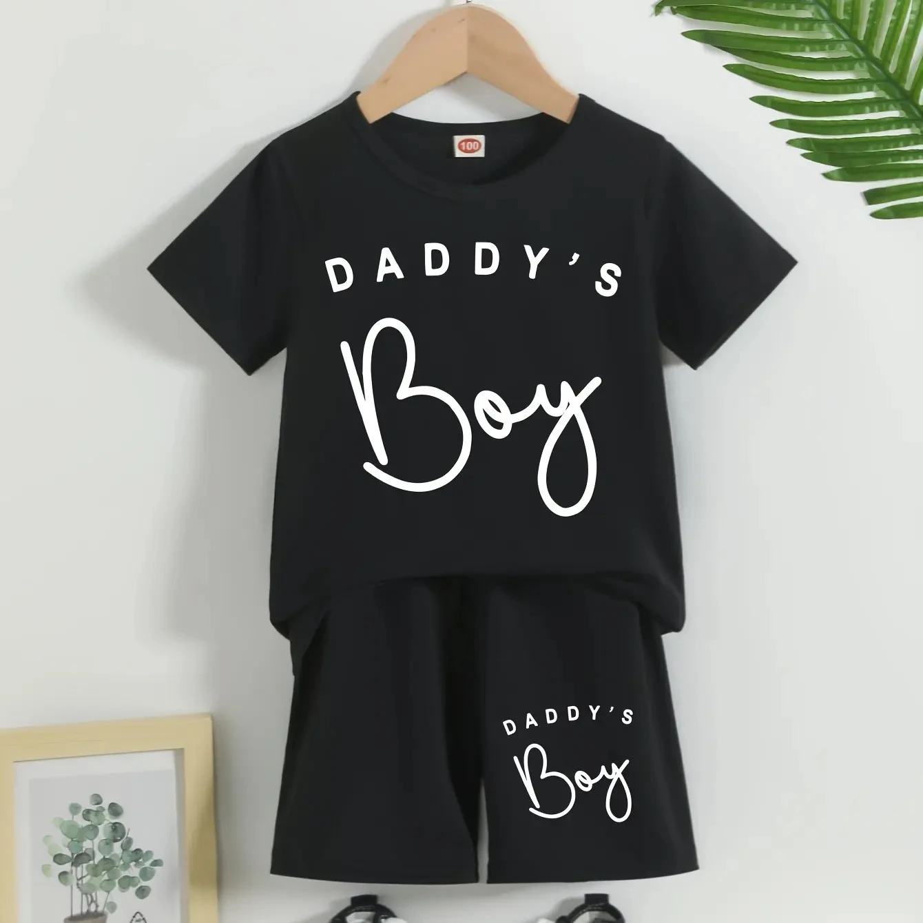 Dad's Boys Printed Short Sleeve Set T-Shirt Summer Kid's Ice Silk Pajama Set Boys 2 Piece Short Sleeve T-Shirt + Beach Pants