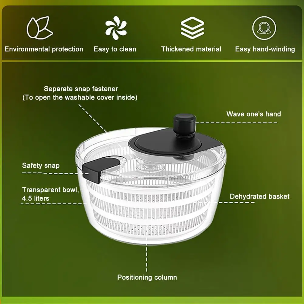 Capacity Salad Spinner Salad Spinner with Built-in Strainer 4.2 Quart Transparent Bowl Multi-use Vegetable Dryer Fruit Washer