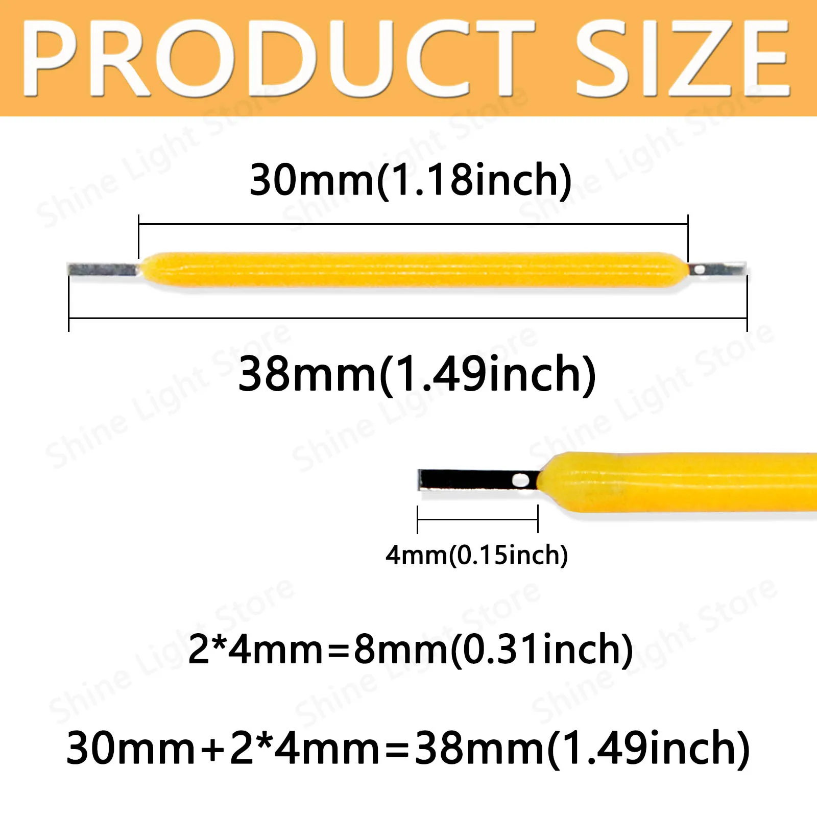 20pcs DC3V/6V/9V/12V/24V 38mm LED Hard Filament COB Edison Bulb Incandescent Lamp 3000K Diode Accessories For Home Lighting DIY