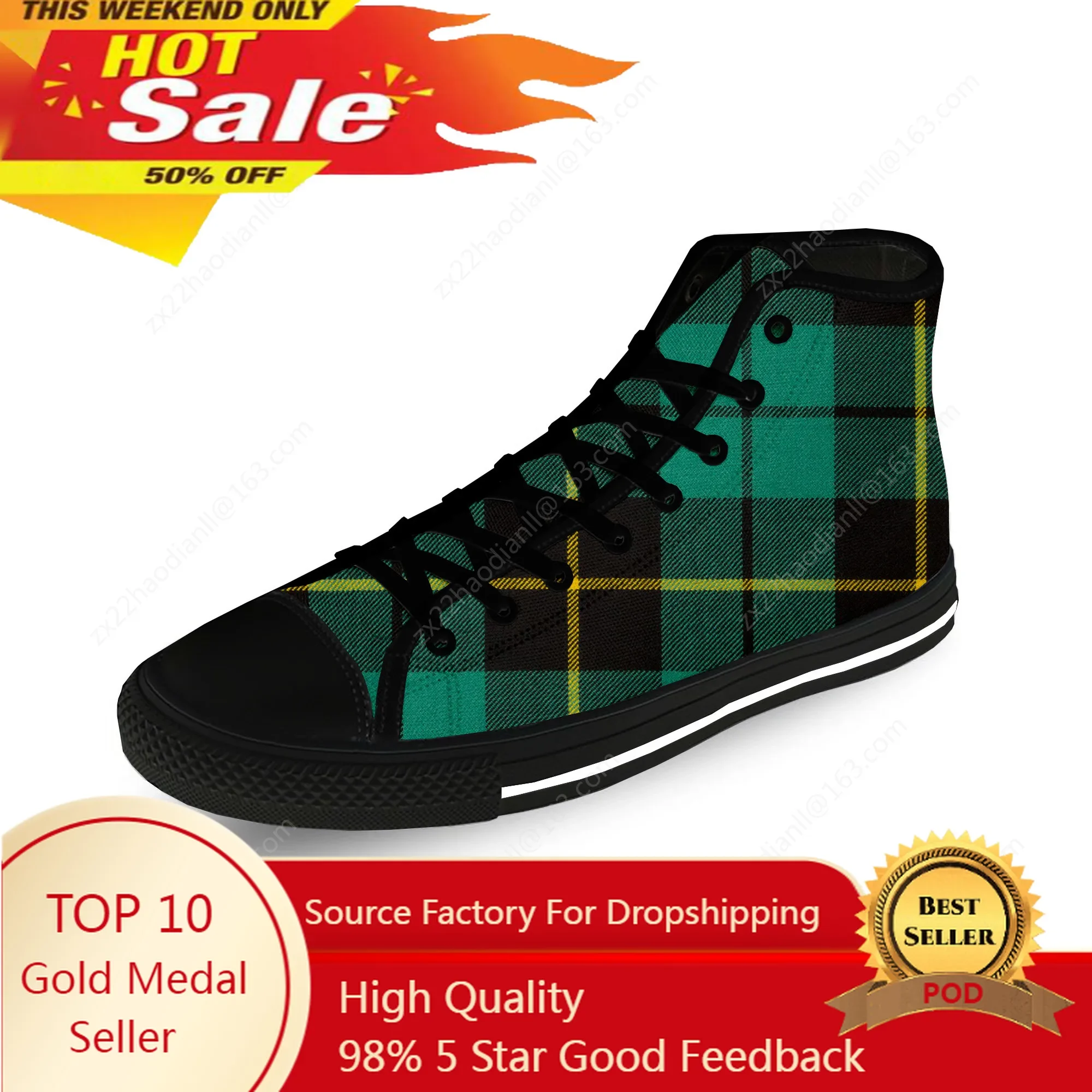 

Hunting Stewart Scottish Tartan Plaid Casual Cloth 3D Print High Top Canvas Shoes Men Women Lightweight Breathable Sneakers