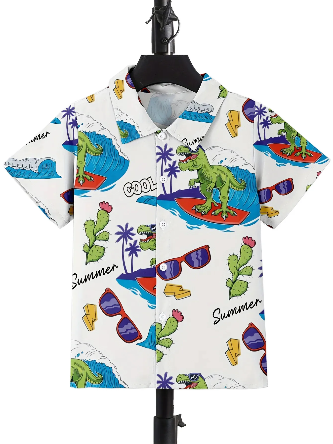 Hawaiian Beach Camping Bus Print Boys Novel Casual Short Sleeve Lapel Shirt Children Tops Clothes Comfortable Casual Wear