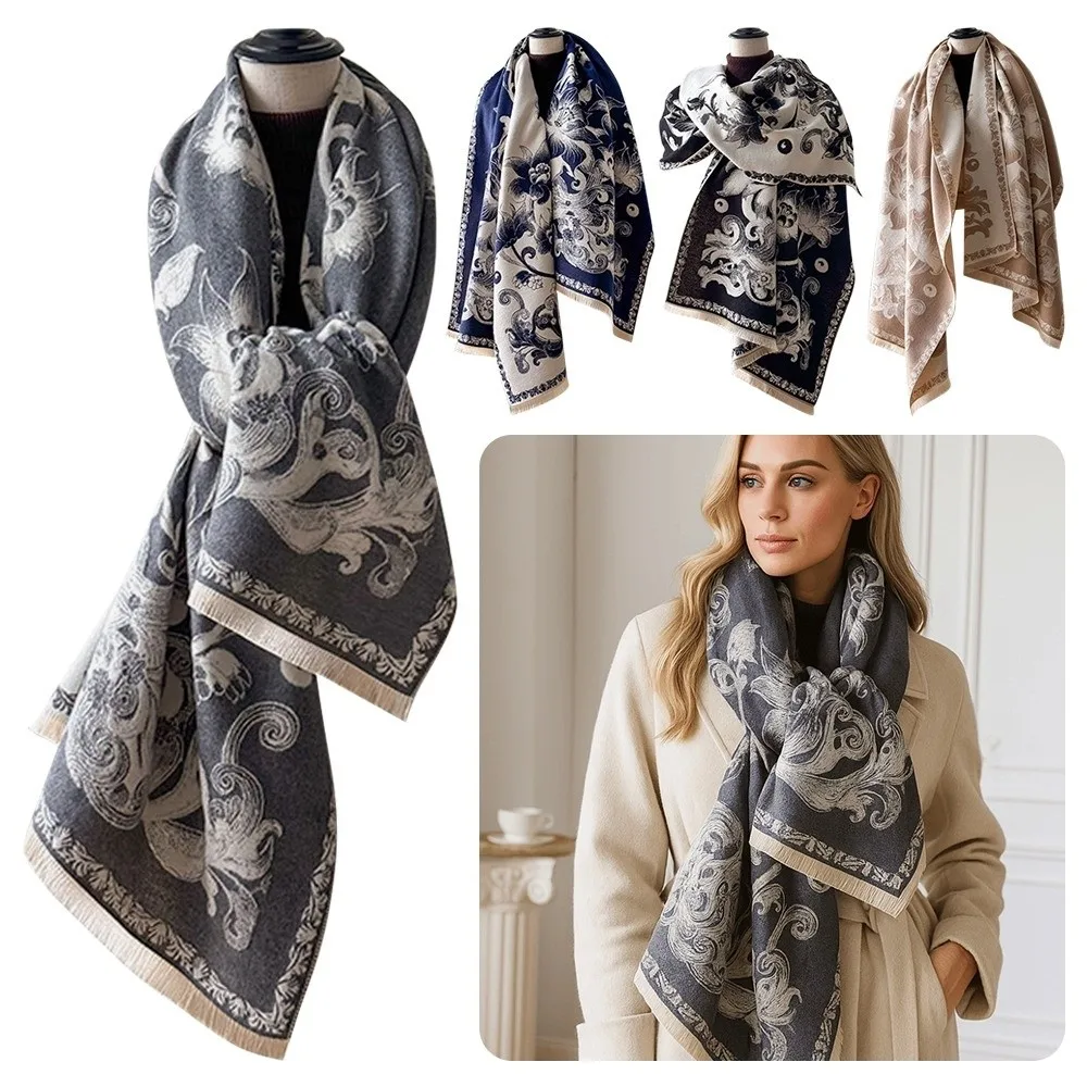 

Элегантный универсальный шарф из искусственного кашемира с принтом лотоса, ветрозащитное одеяло из пашмины, шарфы, теплые толстые шарфы-пончо для женщин